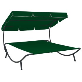 Garden lounger with green awning by vidaXL, Loungers - Ref: Foro24-313526, Price: 108,22 €, Discount: %