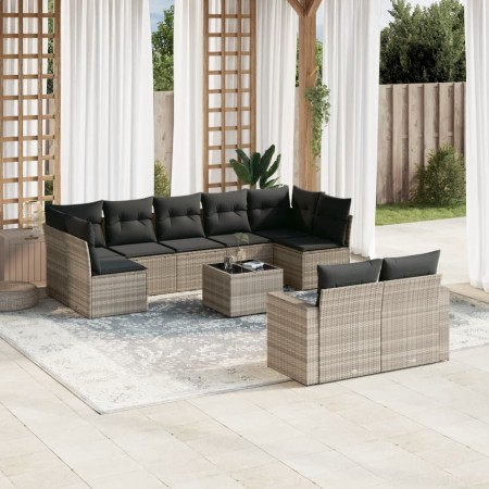 Gartensofa-Set, 10-teilig, mit Kissen, aus hellem grauen Kunststoff-Rattan. von , Gartensets - Ref: Foro24-3219422, Preis: 70...