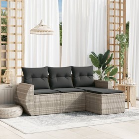 Garden sofa set 4 pieces with gray synthetic rattan cushions by , Garden sets - Ref: Foro24-3253609, Price: 316,99 €, Discoun...