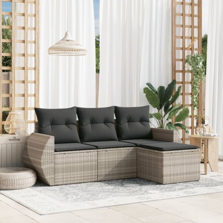 Garden sofa set 4 pieces with gray synthetic rattan cushions by , Garden sets - Ref: Foro24-3253609, Price: 315,93 €, Discoun...