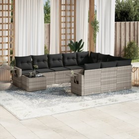 Gartensofagarnitur 11-teilig mit grauen Polstern aus synthetischem Rattan von , Gartensets - Ref: Foro24-3220731, Preis: 766,...