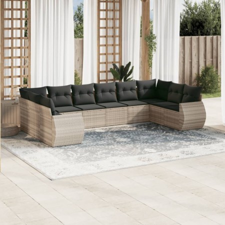 Set sofás jardín 10 pzas con cojines ratán sintético gris claro de , Sofás modulares de exterior - Ref: Foro24-3221871, Preci...