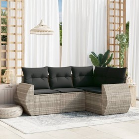 Garden sofa set 4 pieces with gray synthetic rattan cushions by , Garden sets - Ref: Foro24-3253649, Price: 350,99 €, Discoun...