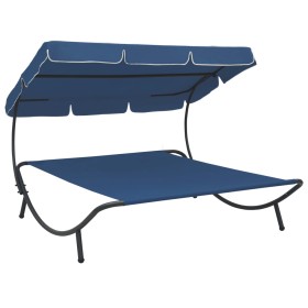 Garden lounger with blue awning by vidaXL, Loungers - Ref: Foro24-313527, Price: 95,99 €, Discount: %