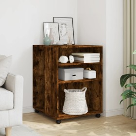 Side table with wheels made of smoked oak wood, 55x60x78cm. by , Filing cabinets - Ref: Foro24-853159, Price: 87,99 €, Discou...