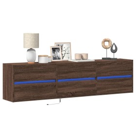 Wall-mounted TV unit with LED in brown oak, 180x31x45 cm. by , TV Furniture - Ref: Foro24-3307939, Price: 180,97 €, Discount: %