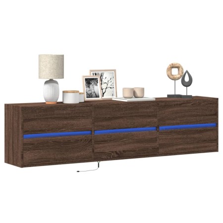 Wall-mounted TV unit with LED in brown oak, 180x31x45 cm. by , TV Furniture - Ref: Foro24-3307939, Price: 181,99 €, Discount: %