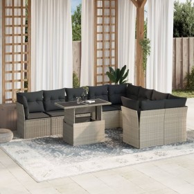 Set of 10-piece garden sofas with light gray synthetic rattan cushions by , Garden sets - Ref: Foro24-3266842, Price: 783,55 ...