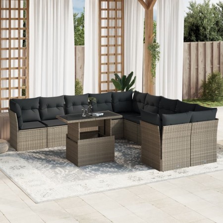 Garden sofa set 11 pieces and gray synthetic rattan cushions by , Garden sets - Ref: Foro24-3266882, Price: 822,93 €, Discoun...