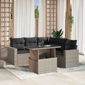 Gartensofagarnitur 6-teilig mit grauen Polstern aus synthetischem Rattan von , Gartensets - Ref: Foro24-3267272, Preis: 489,9...