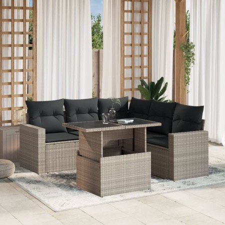 Gartensofagarnitur 6-teilig mit grauen Polstern aus synthetischem Rattan von , Gartensets - Ref: Foro24-3267272, Preis: 489,9...