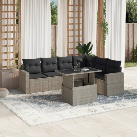 7-piece garden sofa set with light gray PE rattan cushions by , Garden sets - Ref: Foro24-3267302, Price: 554,10 €, Discount: %