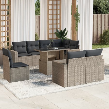 Gartenmöbel-Set 9-teilig mit Kissen aus hellem grauem Kunst-Rattan. von , Gartensets - Ref: Foro24-3267412, Preis: 702,48 €, ...