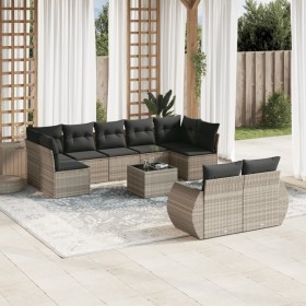 Set of 10-piece garden sofas with light gray synthetic rattan cushions by , Modular outdoor sofas - Ref: Foro24-3221831, Pric...