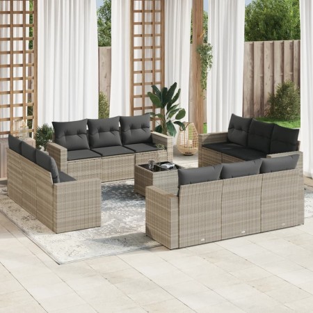 Set sofás de jardín con cojines 13 piezas ratán sintético gris de , Sofás modulares de exterior - Ref: Foro24-3251119, Precio...