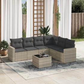 7-piece garden sofa set with light gray PE rattan cushions by , Garden sets - Ref: Foro24-3219012, Price: 489,74 €, Discount: %