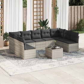 Gartensofa-Set, 10-teilig, mit Kissen, aus hellem grauen Kunststoff-Rattan. von , Gartensets - Ref: Foro24-3218082, Preis: 67...