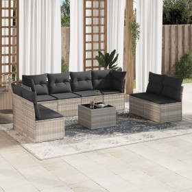 Set muebles jardín 9 pzas y cojines ratán sintético gris claro de , Conjuntos de jardín - Ref: Foro24-3217462, Precio: 601,39...