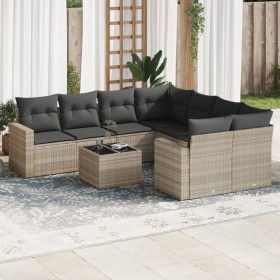 Set muebles jardín 9 pzas y cojines ratán sintético gris claro de , Conjuntos de jardín - Ref: Foro24-3218752, Precio: 635,99...