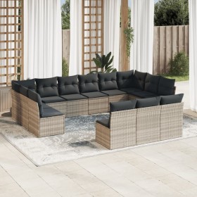 Set of garden sofas with 13 pieces of gray synthetic rattan cushions by , Garden sets - Ref: Foro24-3218392, Price: 867,00 €,...