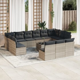 Outdoor garden furniture set with 14 pieces and light gray synthetic rattan cushions. by , Garden sets - Ref: Foro24-3218402,...