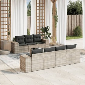 Garden sofa set 8 pieces and gray synthetic rattan cushions by , Garden sets - Ref: Foro24-3254669, Price: 643,99 €, Discount: %