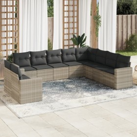 Set of 10-piece garden sofas with light gray synthetic rattan cushions by , Garden sets - Ref: Foro24-3219162, Price: 745,42 ...