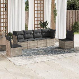 Garden sofa set 6 pieces and gray synthetic rattan cushions by , Garden sets - Ref: Foro24-3217372, Price: 423,34 €, Discount: %