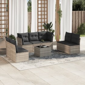 Garden sofa set 8 pieces and gray synthetic rattan cushions by , Garden sets - Ref: Foro24-3217422, Price: 546,52 €, Discount: %