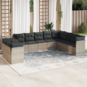 Gartensofa-Set, 10-teilig, mit Kissen, aus hellem grauen Kunststoff-Rattan. von , Gartensets - Ref: Foro24-3217862, Preis: 76...