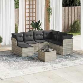 Garden sofa set 8 pieces and gray synthetic rattan cushions by , Garden sets - Ref: Foro24-3218002, Price: 545,63 €, Discount: %