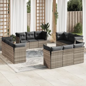 Garden sofa set 12 pieces and gray synthetic rattan cushions by , Garden sets - Ref: Foro24-3217332, Price: 990,30 €, Discoun...