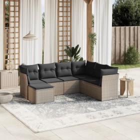 7-piece garden sofa set with light gray PE rattan cushions by , Garden sets - Ref: Foro24-3263218, Price: 500,69 €, Discount: %