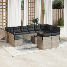 Set of garden sofas with 13 pieces of gray synthetic rattan cushions by , Garden sets - Ref: Foro24-3218442, Price: 958,59 €,...