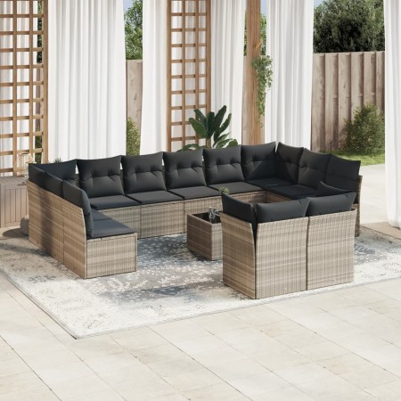 Gartensofagarnitur mit 13-teiligen Kissen aus grauem Kunststoff-Rattan. von , Gartensets - Ref: Foro24-3218442, Preis: 961,77...