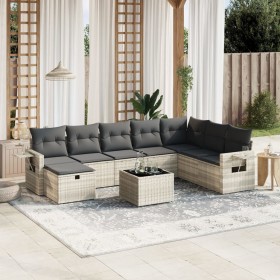 Garden furniture set 9 pieces and light gray synthetic rattan cushions by , Garden sets - Ref: Foro24-3263908, Price: 615,20 ...