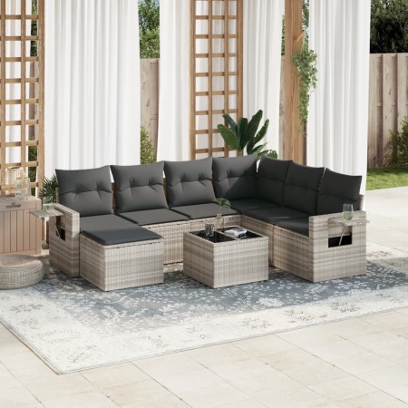 Garden sofa set 8 pieces and gray synthetic rattan cushions by , Garden sets - Ref: Foro24-3252849, Price: 582,34 €, Discount: %