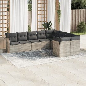 Garden furniture set 9 pieces and light gray synthetic rattan cushions by , Garden sets - Ref: Foro24-3218172, Price: 661,20 ...