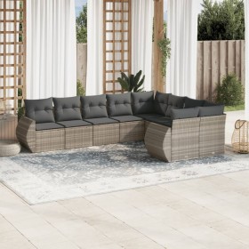 Gartenmöbel-Set 9-teilig mit Kissen aus hellem grauem Kunst-Rattan. von , Modulare Sofas für den Außenbereich - Ref: Foro24-3...