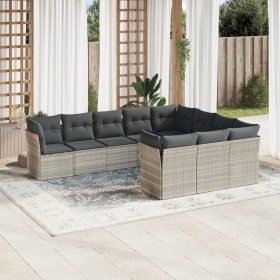 Gartensofa-Set, 10-teilig, mit Kissen, aus hellem grauen Kunststoff-Rattan. von , Gartensets - Ref: Foro24-3218222, Preis: 71...