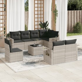 Set muebles jardín 9 pzas y cojines ratán sintético gris claro de , Conjuntos de jardín - Ref: Foro24-3220451, Precio: 658,31...