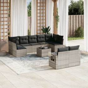 Set of 10-piece garden sofas with light gray synthetic rattan cushions by , Garden sets - Ref: Foro24-3220631, Price: 709,83 ...