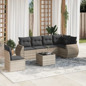 Set de sofás de jardín 7 pzas con cojines ratán PE gris claro de , Conjuntos de jardín - Ref: Foro24-3221441, Precio: 512,56 ...