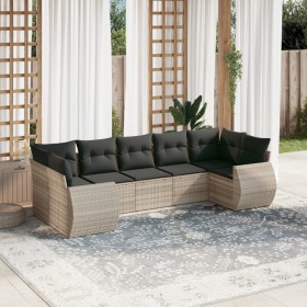 Gartensofa-Set, 7-teilig, mit Kissen, aus hellem grauem PE-Rattan. von , Modulare Sofas für den Außenbereich - Ref: Foro24-32...