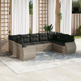 Garden furniture set 9 pieces and light gray synthetic rattan cushions by , Modular outdoor sofas - Ref: Foro24-3221801, Pric...