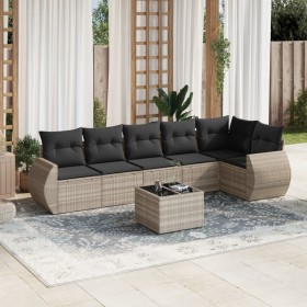 7-piece garden sofa set with light gray PE rattan cushions by , Garden sets - Ref: Foro24-3221401, Price: 508,50 €, Discount: %