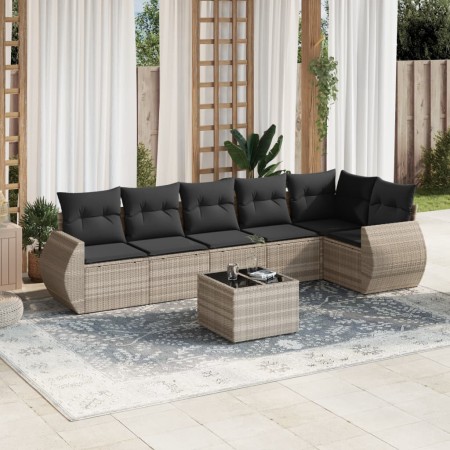 7-piece garden sofa set with light gray PE rattan cushions by , Garden sets - Ref: Foro24-3221401, Price: 508,99 €, Discount: %