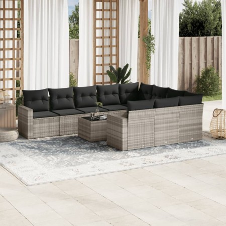 Garden sofa set 11 pieces and gray synthetic rattan cushions by , Garden sets - Ref: Foro24-3219492, Price: 759,71 €, Discoun...