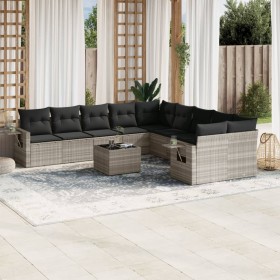 Garden sofa set 11 pieces and gray synthetic rattan cushions by , Garden sets - Ref: Foro24-3253059, Price: 821,99 €, Discoun...