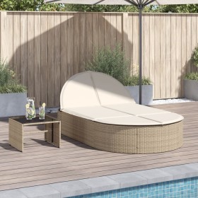 Double sun lounger with beige synthetic rattan cushions by , Loungers - Ref: Foro24-368650, Price: 252,91 €, Discount: %